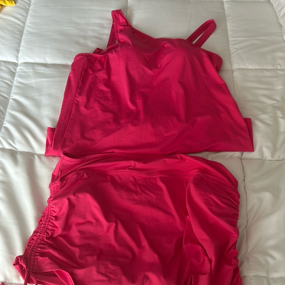 Lands' End Hot Pink Two-Piece Tankini Swim Set